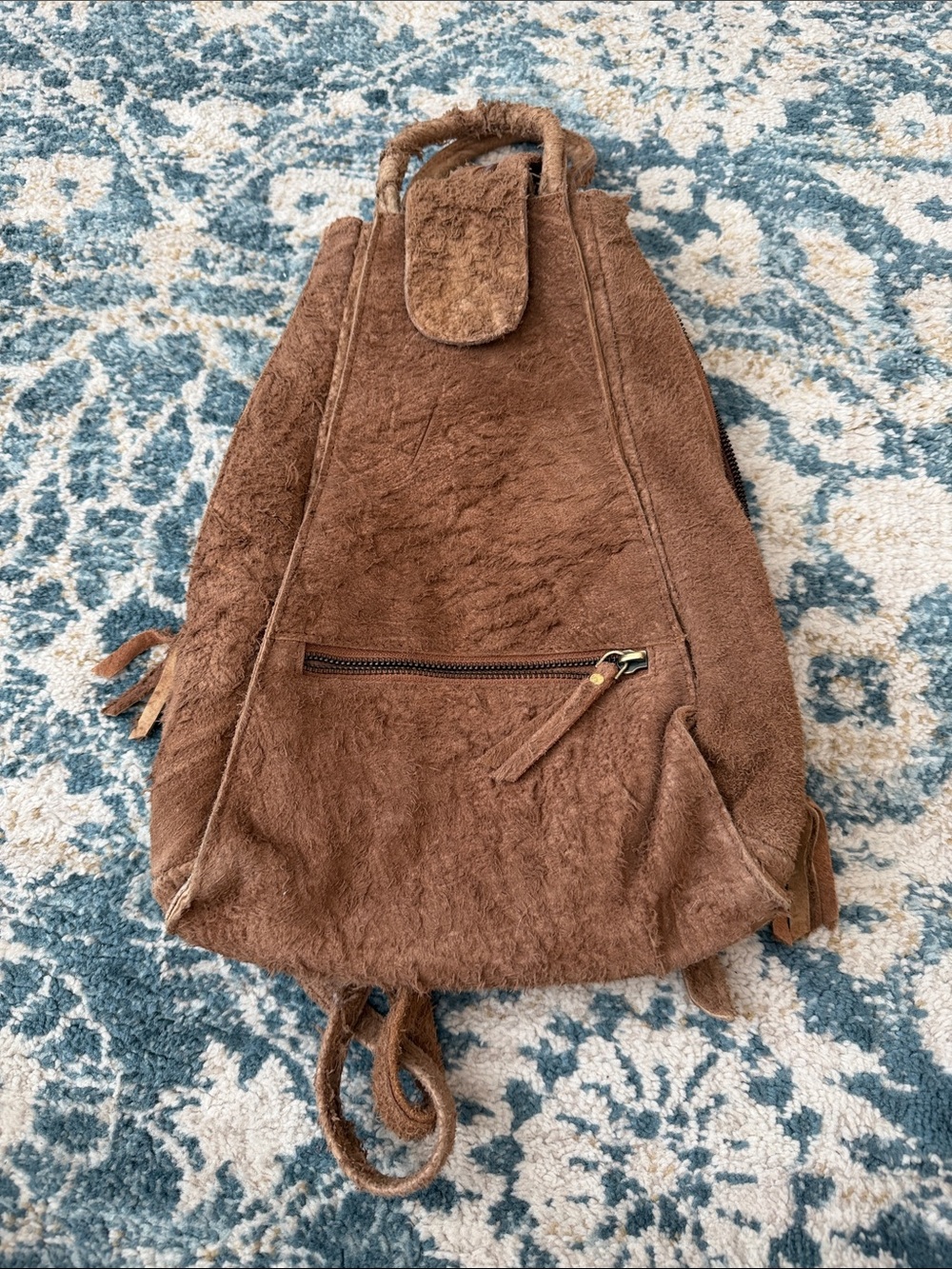 latico Brown Faux-Shearling Backpack Convertible Stress
